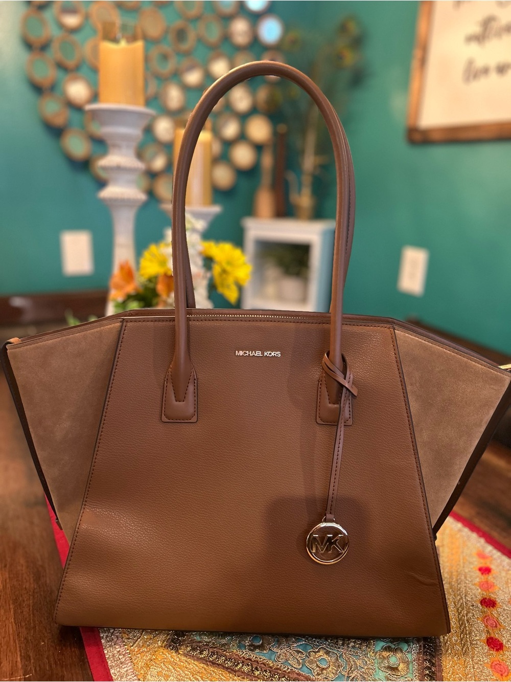 Michael Kors Brown Suede-Accent Leather Tote